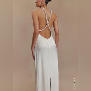 MESHKI Blanche Satin Pearl Maxi Dress